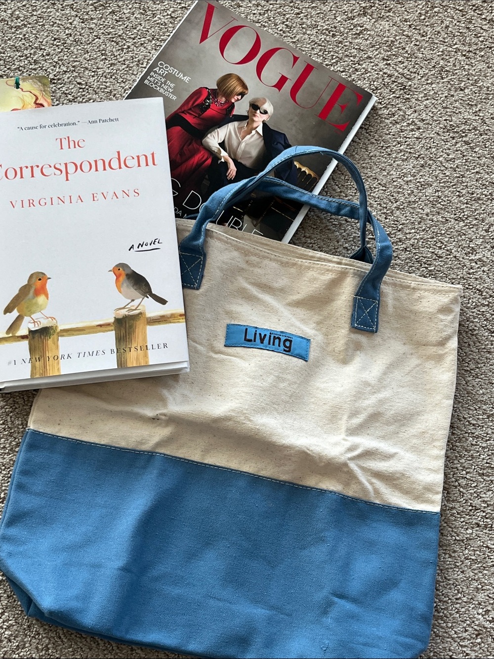NEW Martha Stewart Living Canvas Two-Tone Tote Bag in Cream and Blue